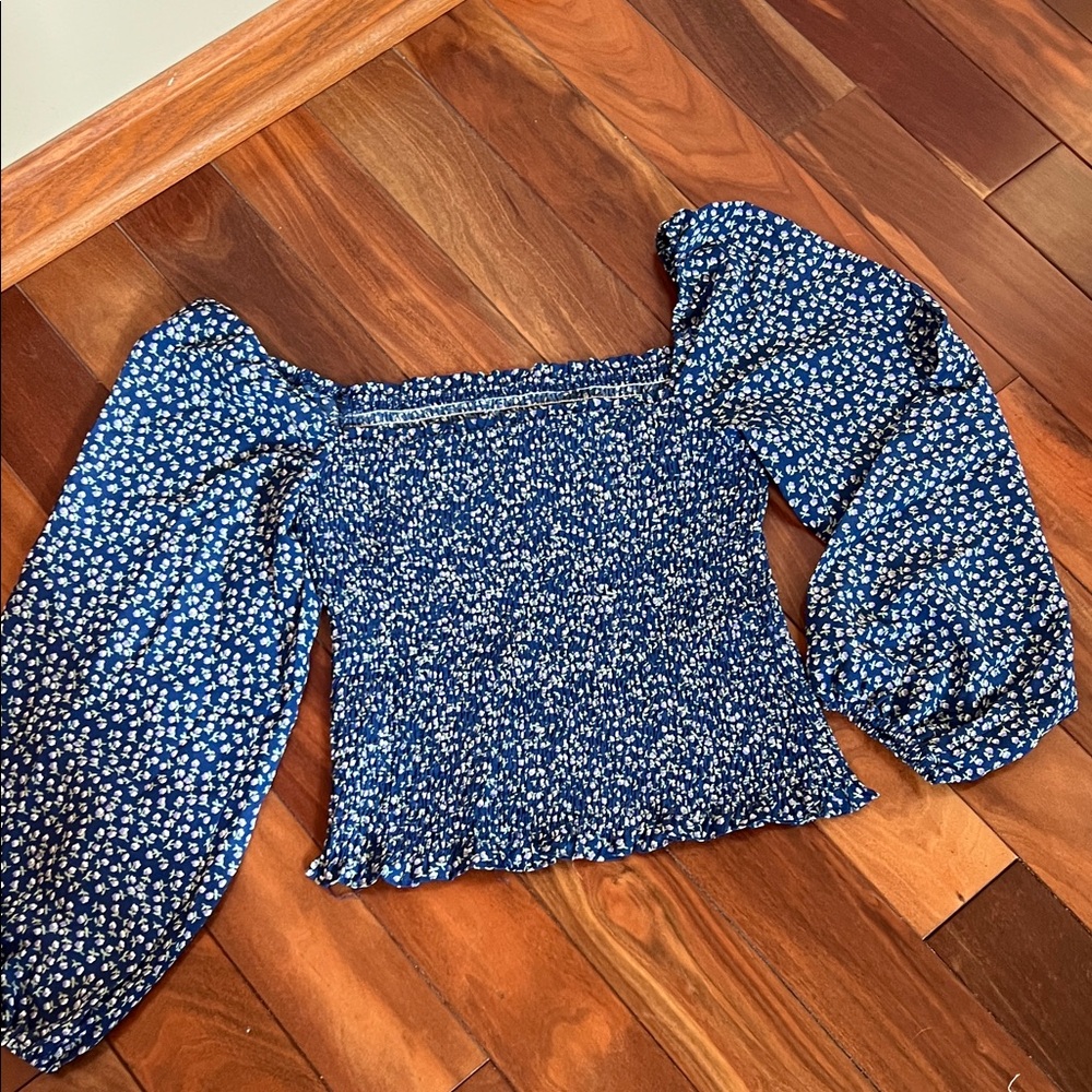 Floral Blue Smocked Top